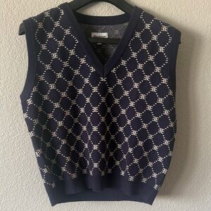 Navy Blue Patterned Sleeveless Top